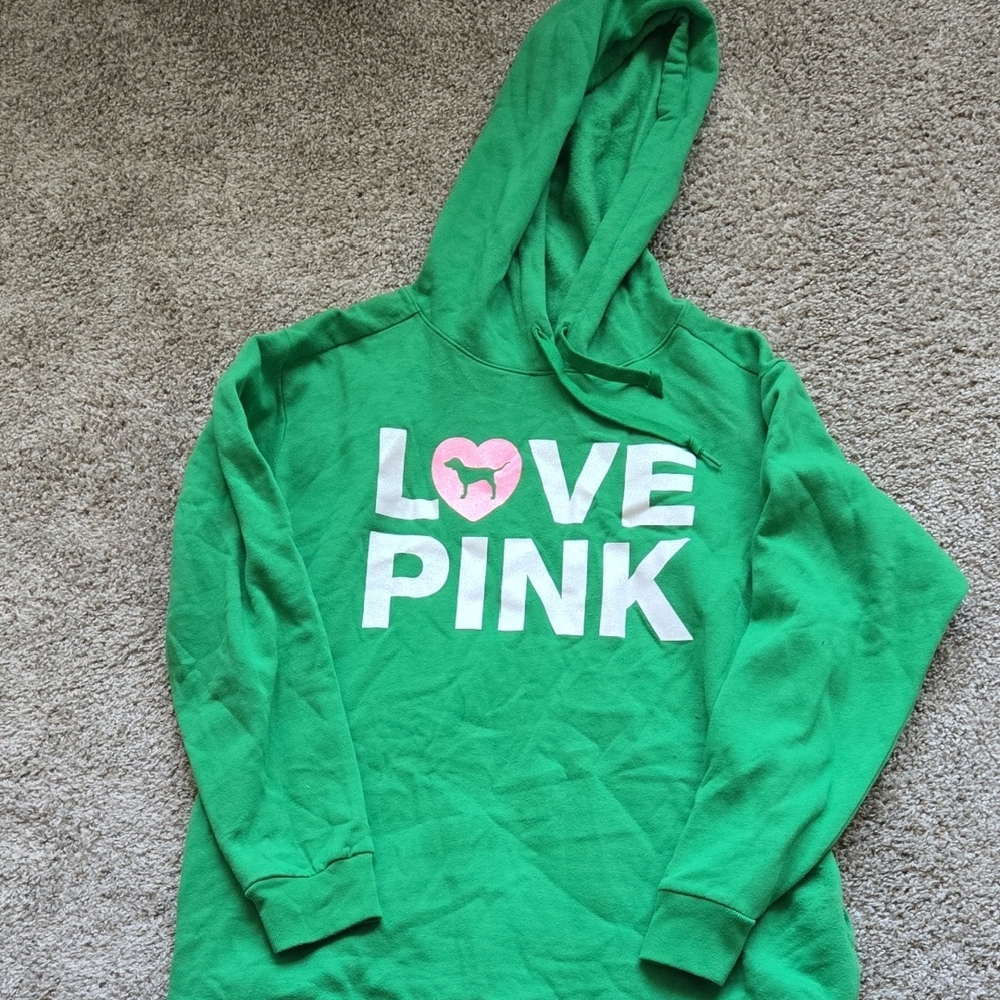 Green Love Pink Hoodie Green Size Large